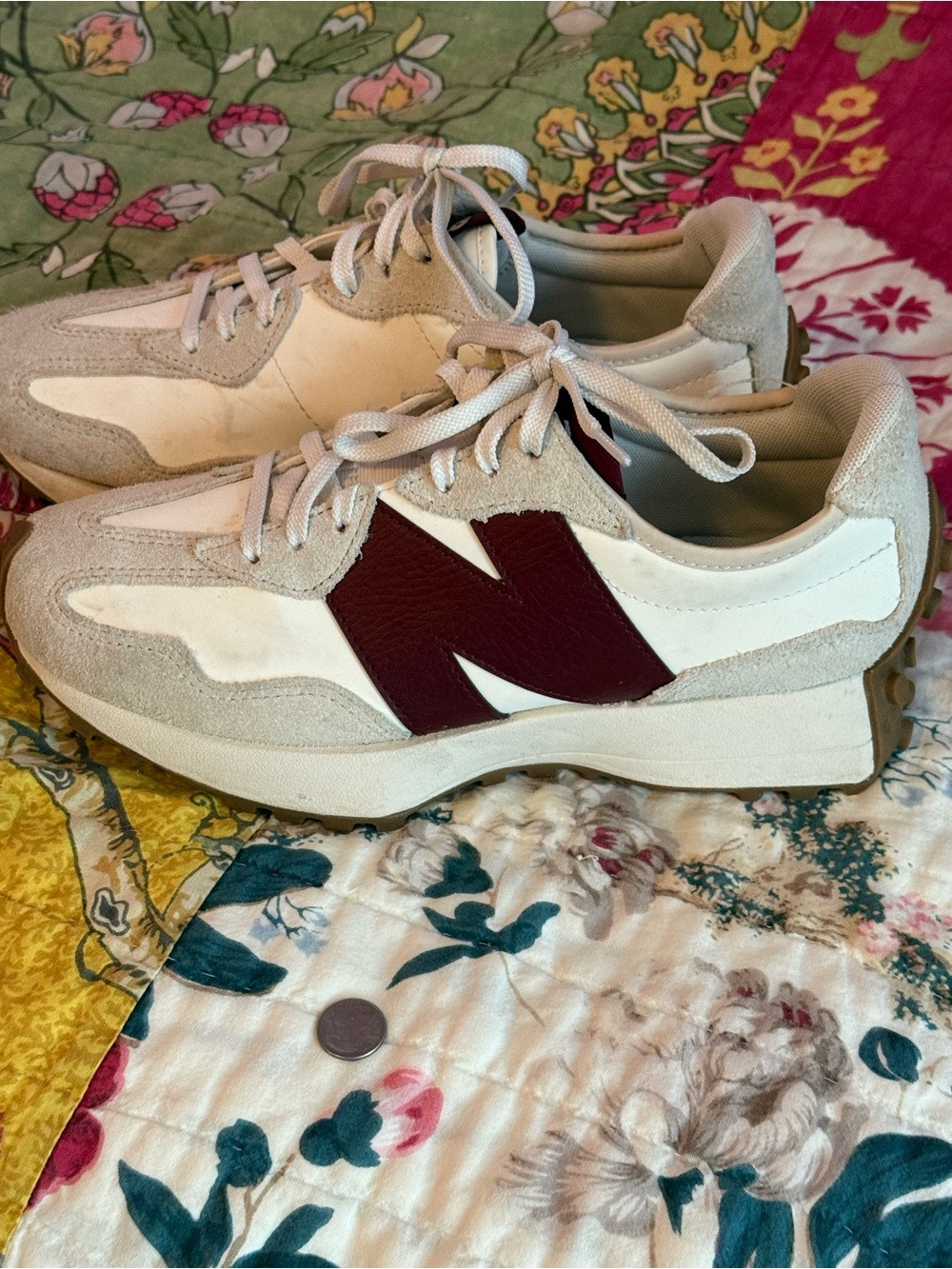 New Balance Women's Cream and Burgundy Retro Runner Sneakers